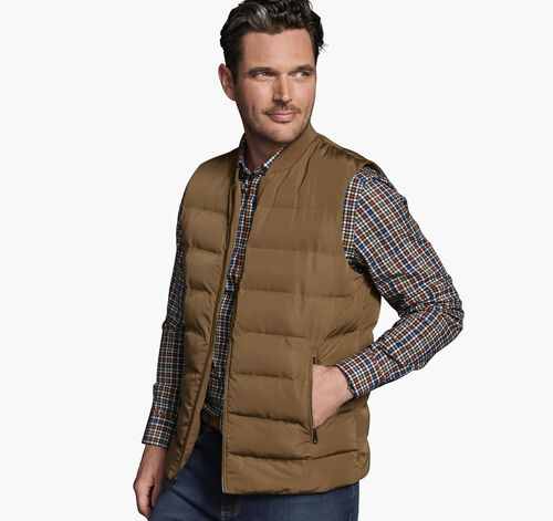Channel Quilt Vest with Knit Collar