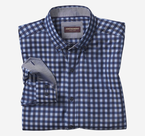 Button-Collar Premium Cotton Shirt - Navy/Blue Dark Twill Gingham