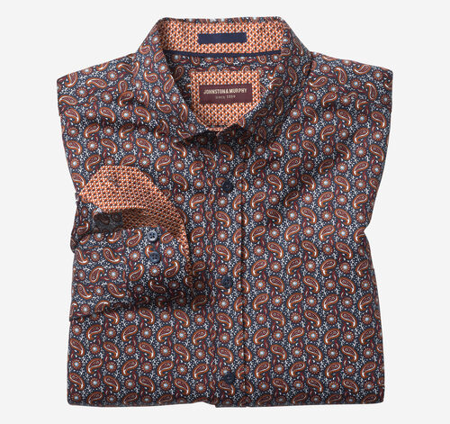 Printed Cotton Shirt - Navy/Rust Paisley Party