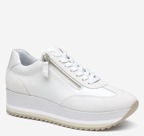 Gracie Side-Zip Lace Up - White Calfskin/Suede