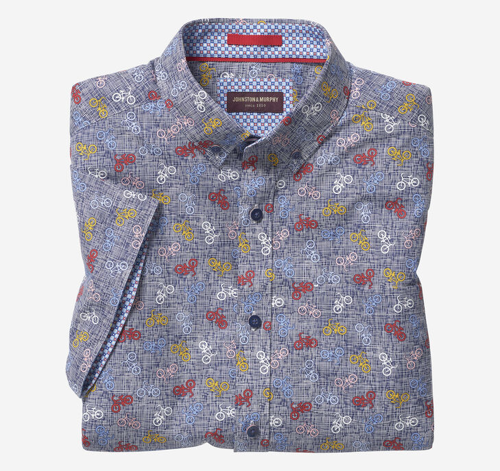 Johnston & Murphy Printed Cotton Short-Sleeve Shirt. 1