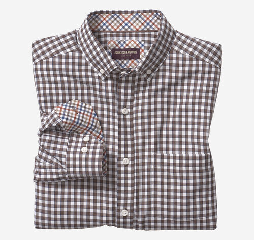 Long-Sleeve Twill Checked Shirt - Brown Border Gingham