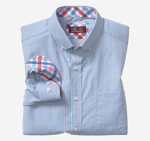 XC4® Long-Sleeve Stretch-Woven Shirt - Blue/Pink Gingham