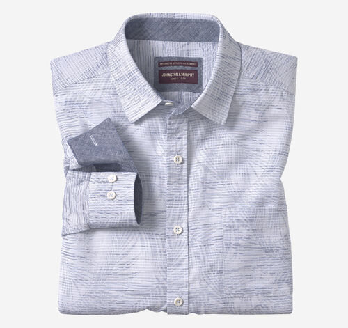 Washed Linen-Blend Shirt - Blue Foliage Stripe