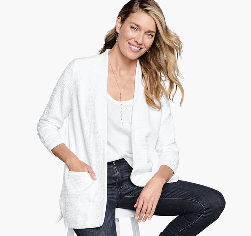 Ruched-Sleeve Knit Blazer