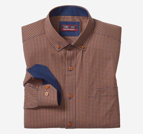 XC4® Long-Sleeve Stretch-Woven Shirt - Rust/Navy Gingham