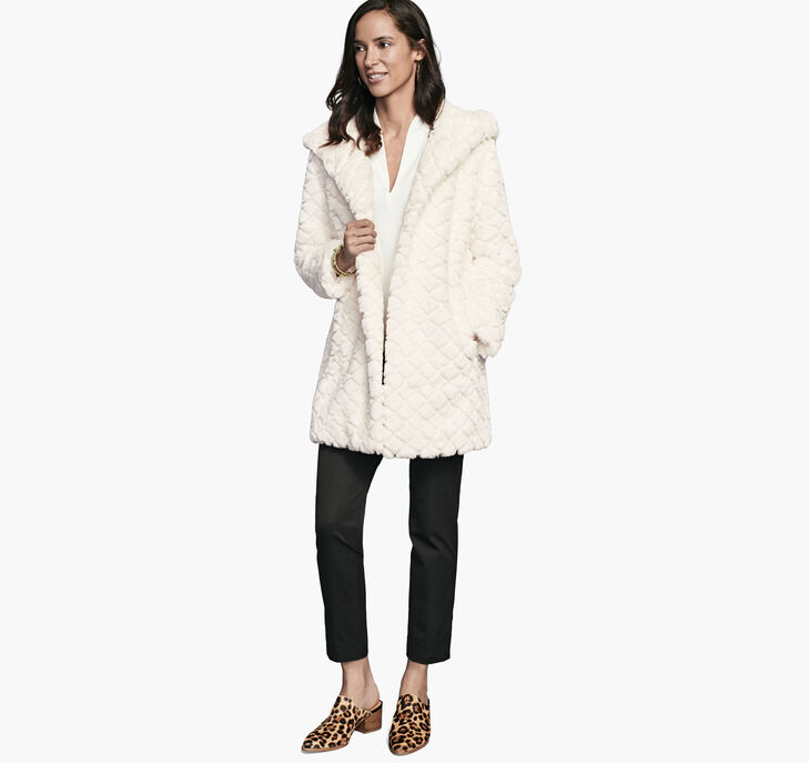 Textured Faux Fur Hooded Coat