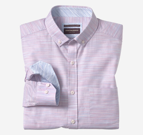 Button-Collar Premium Cotton Shirt - Pink Striated Oxford