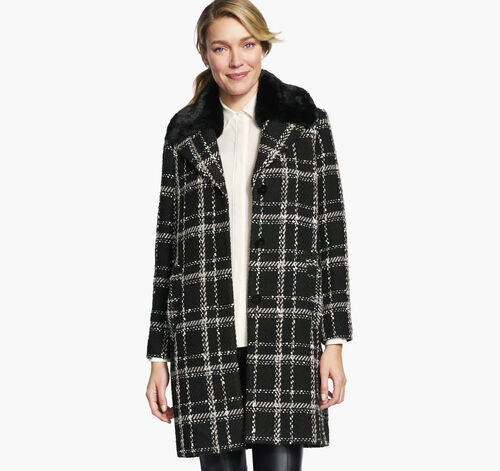 Plaid Coat with Removable Faux-Fur Collar