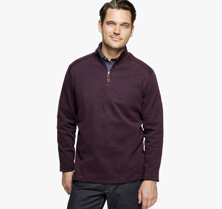 Johnston & Murphy Reversible Solid Quarter-Zip. 1 Johnston & Murphy Reversible Solid Quarter-Zip. 1