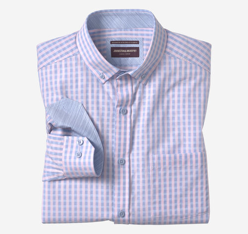 Button-Collar Premium Cotton Shirt - Pink Gingham