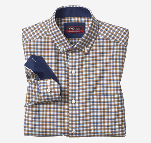 XC4® Long-Sleeve Stretch-Woven Shirt - Brown/Navy Framed Grid