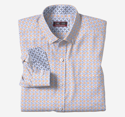 XC4® Long-Sleeve Stretch-Woven Shirt - Orange/Blue Circle Cross Print