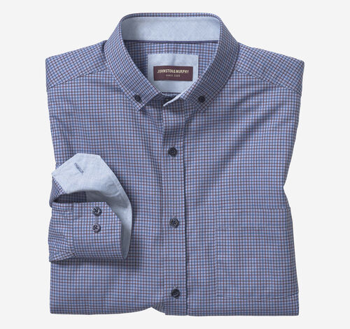 Long-Sleeve Twill Checked Shirt - Blue Micro Check