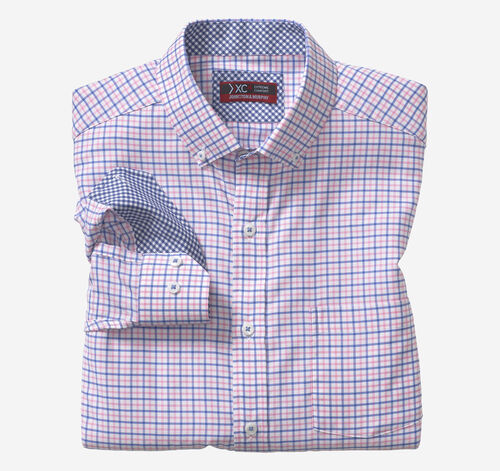 XC4® Long-Sleeve Stretch-Woven Shirt - Blue/Pink Tattersall Check