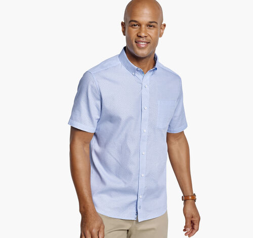 Textured Cotton Short-Sleeve Shirt - Blue Linked Bar