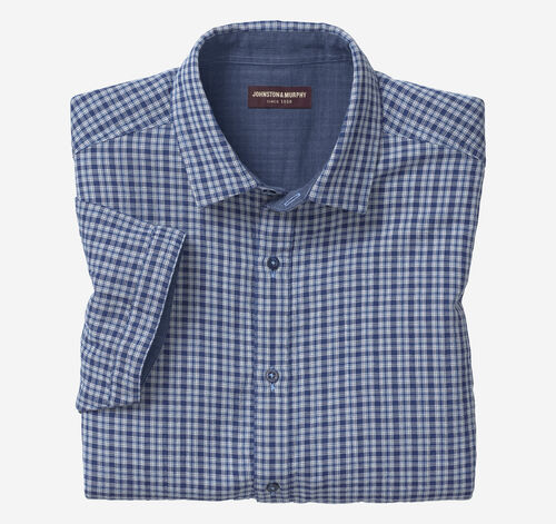 Double-Layer Short-Sleeve Shirt - Navy Multi Check