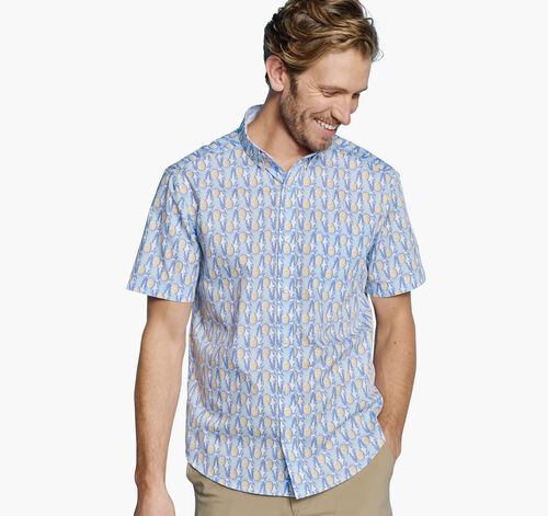 Printed Cotton Short-Sleeve Shirt - Blue/Multi Pineapple