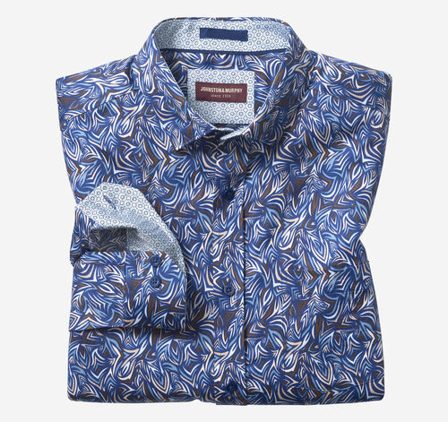 Printed Cotton Shirt - Blue/Brown Abstract Angles