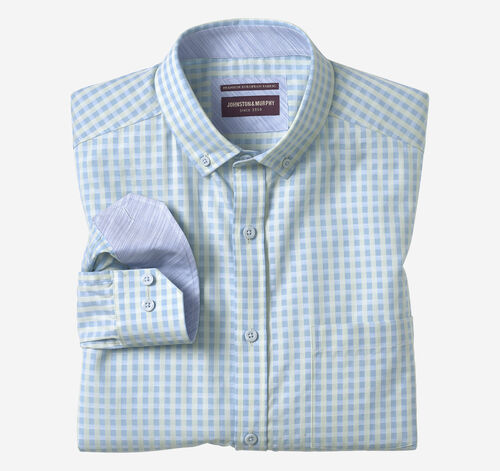 Button-Collar Premium Cotton Shirt - Mint Gingham