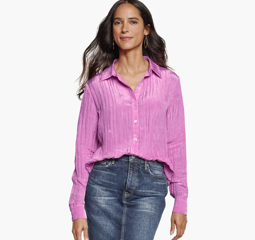 Crinkle Button-Front Shirt - Light Pink