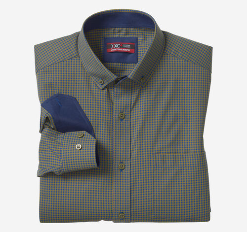 XC4® Long-Sleeve Stretch-Woven Shirt - Olive/Navy Gingham