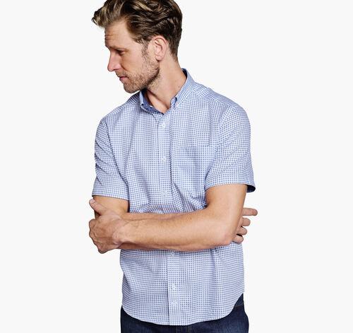 Textured Cotton Short-Sleeve Shirt - Blue Geo Turbine