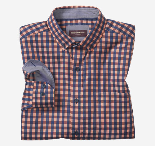 Button-Collar Premium Cotton Shirt - Rust/Navy Dark Twill Gingham
