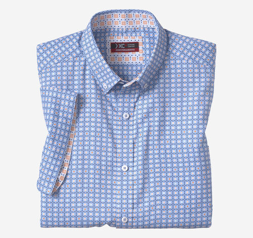 XC4® Short-Sleeve Stretch Woven Shirt - Blue Multi Linked Circle