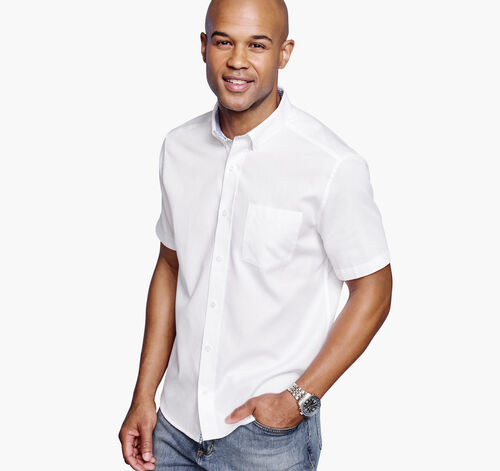 Textured Cotton Short-Sleeve Shirt - White Solid