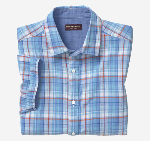 Double-Layer Short-Sleeve Shirt - Blue Multi Plaid