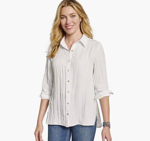 Crinkle Button-Front Shirt - White
