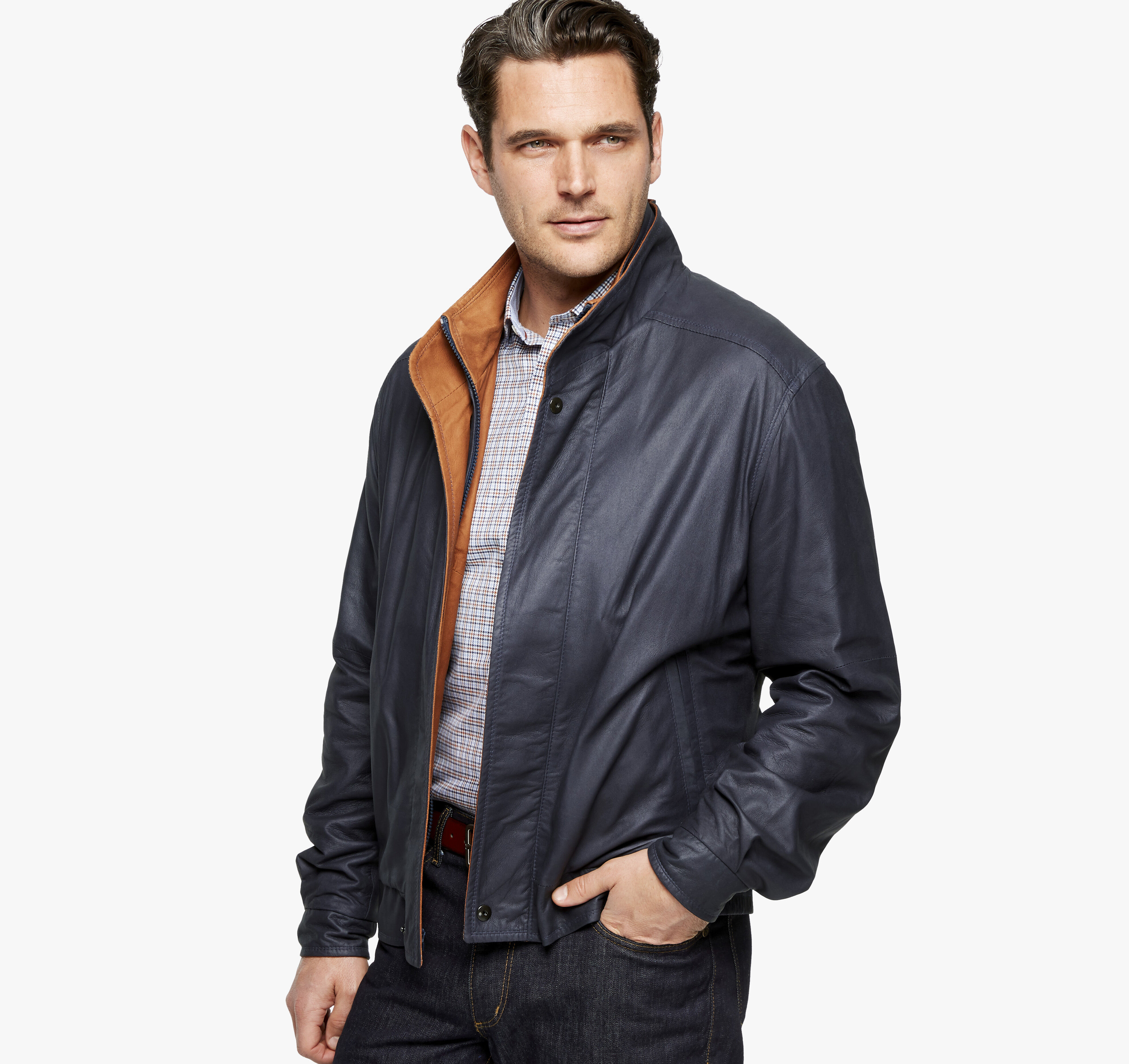 double collar leather jacket