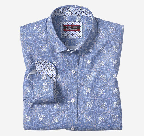 XC4® Long-Sleeve Stretch-Woven Shirt - Blue Filigree Print