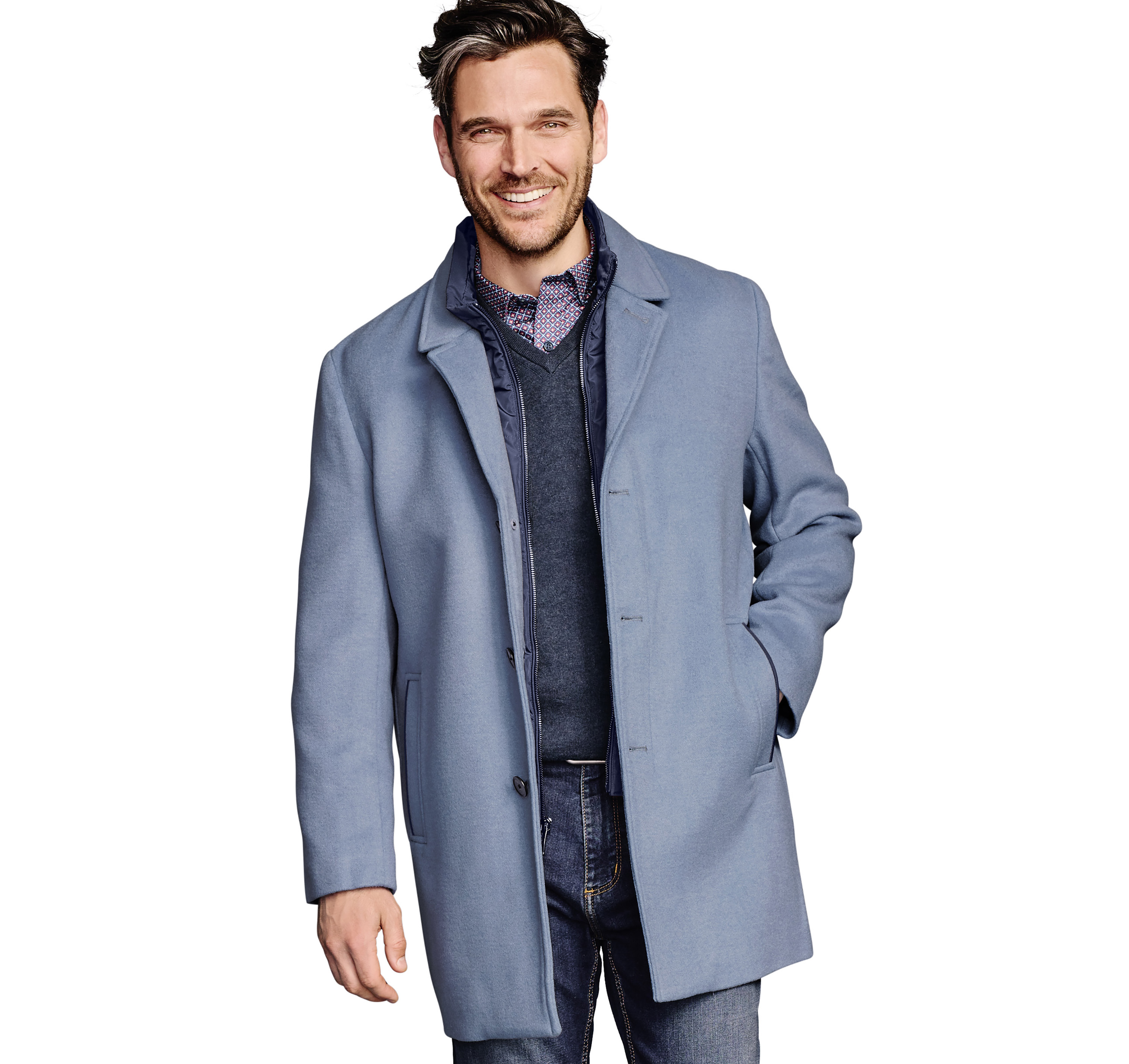 WoolBlend Car Coat with Bib