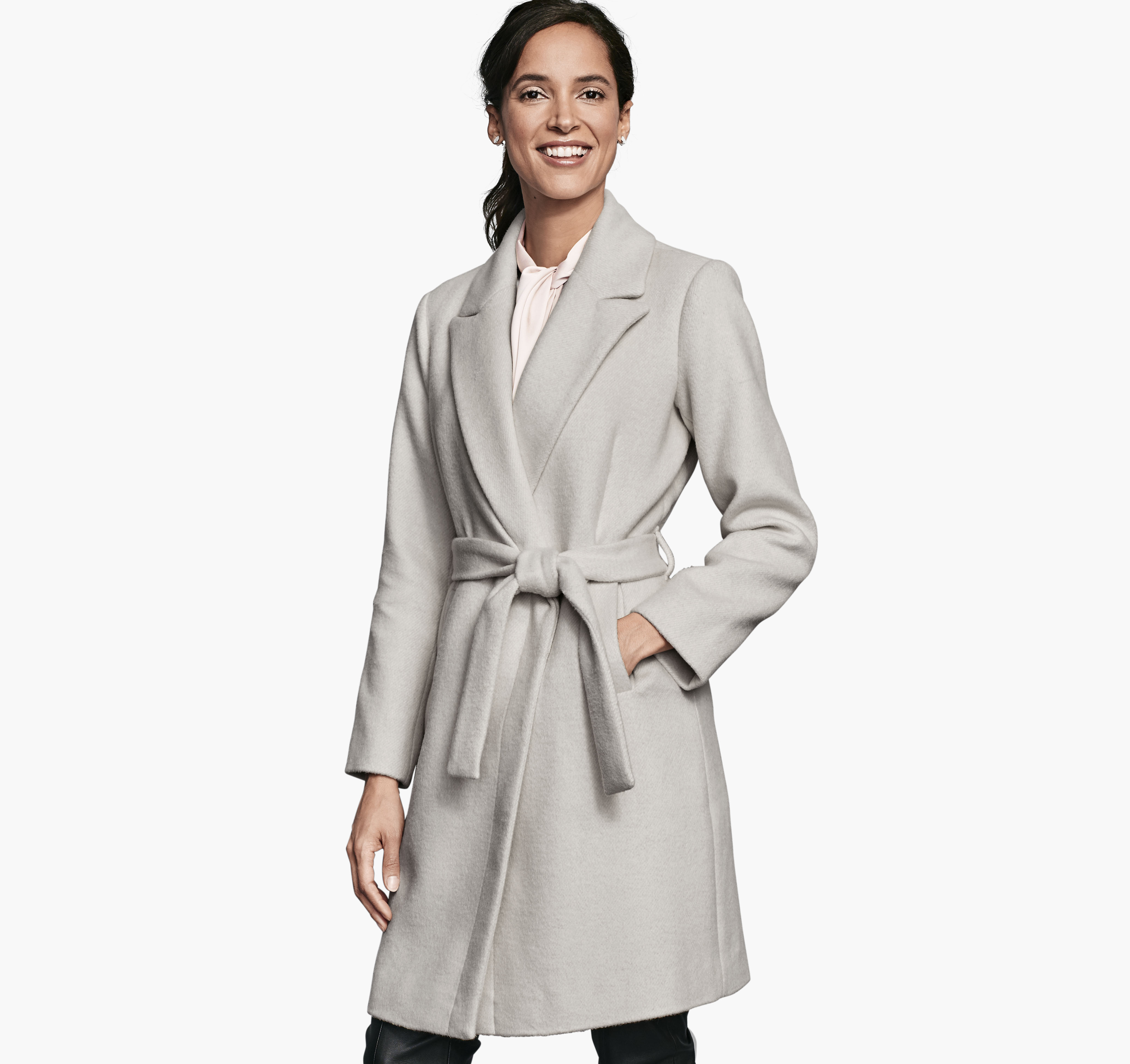 Wool Coat with Removable Knit-Collar image number null